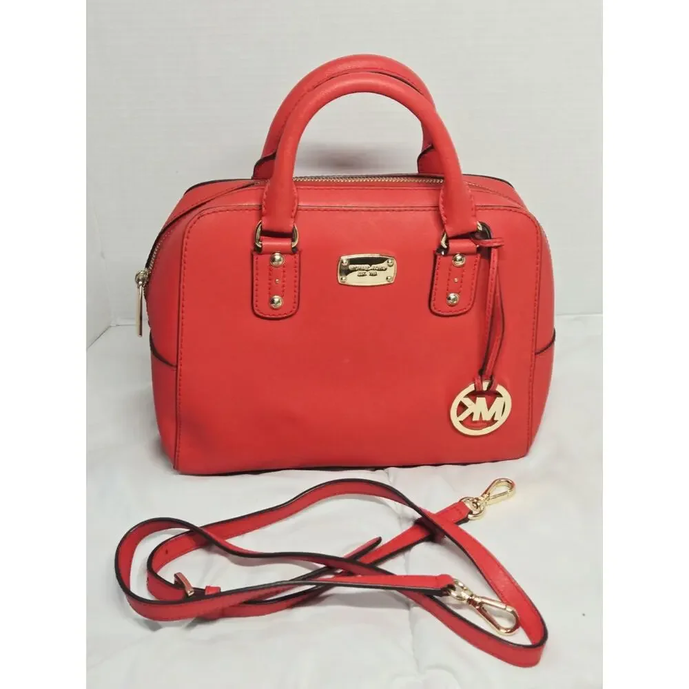 MICHAEL KORS Ciara Women's Handbag Red Saffiano Leather Satchel Casual Strap